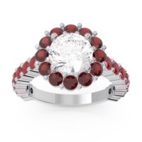 Diamond Ring In 14k White Gold With Garnet And Ruby Varida Round Halo Ring