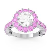Diamond Ring In 14k White Gold With Pink Tourmaline Varida Round Halo Ring