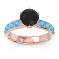 Black Onyx Ring In 14K Rose Gold With Blue Sapphire And Swiss Blue Topaz Hara Round Classic Ring