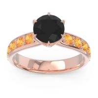 Black Onyx Ring In 14K Rose Gold With Diamond And Citrine Hara Round Classic Ring