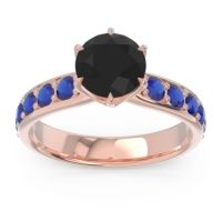 Black Onyx Ring In 14K Rose Gold With Swiss Blue Topaz And Blue Sapphire Hara Round Classic Ring