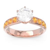 Diamond Ring In 14K Rose Gold With Citrine Hara Round Classic Ring
