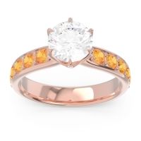 Diamond Ring In 14K Rose Gold With Emerald And Citrine Hara Round Classic Ring