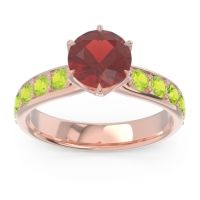 Garnet Ring In 14K Rose Gold With Emerald And Peridot Hara Round Classic Ring