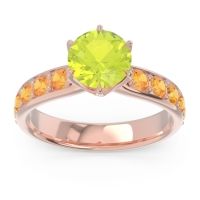 Peridot Ring In 14K Rose Gold With Citrine Hara Round Classic Ring
