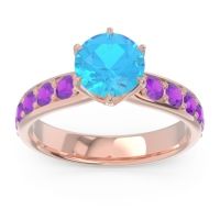Swiss Blue Topaz Ring In 14K Rose Gold With Aquamarine And Amethyst Hara Round Classic Ring