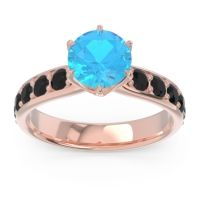 Swiss Blue Topaz Ring In 14K Rose Gold With Pink Tourmaline And Black Onyx Hara Round Classic Ring