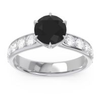 Black Onyx Ring In 14k White Gold With Lab Diamond Hara Round Classic Ring
