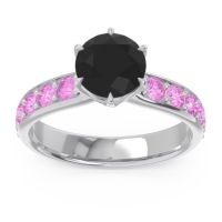 Black Onyx Ring In 14k White Gold With Swiss Blue Topaz And Pink Tourmaline Hara Round Classic Ring