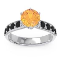 Citrine Ring In 14k White Gold With Blue Sapphire And Black Onyx Hara Round Classic Ring