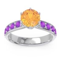 Citrine Ring In 14k White Gold With Lab Diamond And Amethyst Hara Round Classic Ring