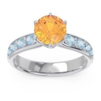Citrine Ring In 14k White Gold With Peridot And Aquamarine Hara Round Classic Ring