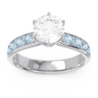 Diamond Ring In Palladium With Emerald And Aquamarine Hara Round Classic Ring