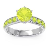 Peridot Ring In 14k White Gold With Black Onyx Hara Round Classic Ring
