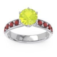 Peridot Ring In 14k White Gold With Pink Tourmaline And Garnet Hara Round Classic Ring