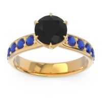 Black Onyx Ring In 14k Yellow Gold With Aquamarine And Blue Sapphire Hara Round Classic Ring