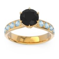 Black Onyx Ring In 14k Yellow Gold With Aquamarine Hara Round Classic Ring