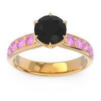 Black Onyx Ring In 14k Yellow Gold With Citrine And Pink Tourmaline Hara Round Classic Ring