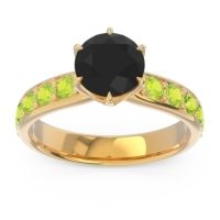 Black Onyx Ring In 14k Yellow Gold With Emerald And Peridot Hara Round Classic Ring