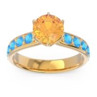 Citrine Ring In 14k Yellow Gold With Aquamarine And Swiss Blue Topaz Hara Round Classic Ring