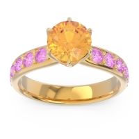 Citrine Ring In 14k Yellow Gold With Black Onyx And Pink Tourmaline Hara Round Classic Ring