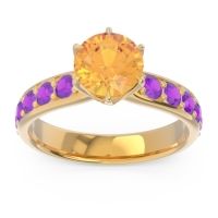 Citrine Ring In 14k Yellow Gold With Pink Tourmaline And Amethyst Hara Round Classic Ring