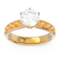 Diamond Ring In 14k Yellow Gold With Citrine Hara Round Classic Ring