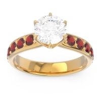 Diamond Ring In 14k Yellow Gold With Garnet Hara Round Classic Ring
