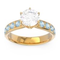 Diamond Ring In 14k Yellow Gold With Pink Tourmaline And Aquamarine Hara Round Classic Ring