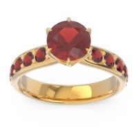 Garnet Ring In 14k Yellow Gold With Diamond Hara Round Classic Ring