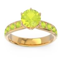Peridot Ring In 14k Yellow Gold With Garnet Hara Round Classic Ring
