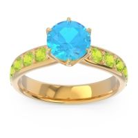 Swiss Blue Topaz Ring In 14k Yellow Gold With Amethyst And Peridot Hara Round Classic Ring