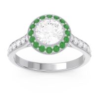 Diamond Engagement Ring In Palladium With Emerald - Paksman Round Halo Ring