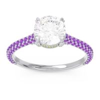 Diamond Ring In Palladium With Peridot And Amethyst Pindala Round Classic Ring