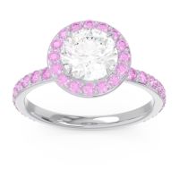 Diamond Ring In 14k White Gold With Pink Tourmaline Attala Round Halo Ring