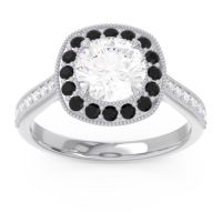 Diamond Ring In 14k White Gold With Black Onyx And Lab Diamond Drumara Round Halo Ring