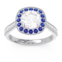 Diamond Ring In 14k White Gold With Blue Sapphire And Lab Diamond Drumara Round Halo Ring
