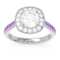Diamond Ring In 14k White Gold With Amethyst Drumara Round Halo Ring
