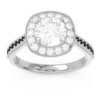Diamond Ring In 14k White Gold With Black Onyx Drumara Round Halo Ring