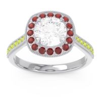 Diamond Ring In 14k White Gold With Garnet And Peridot Drumara Round Halo Ring