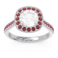 Diamond Ring In 14k White Gold With Garnet And Ruby Drumara Round Halo Ring
