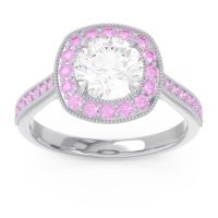 Diamond Ring In 14k White Gold With Pink Tourmaline Drumara Round Halo Ring
