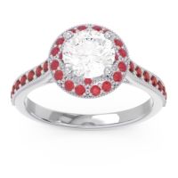 Lab Diamond Ring In 14k White Gold With Ruby And Garnet Savitri Round Halo Ring