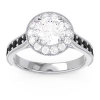 Diamond Ring In 14k White Gold With Black Onyx Himsira Round Halo Ring