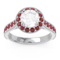 Diamond Ring In 14k White Gold With Garnet And Ruby Himsira Round Halo Ring