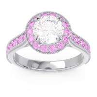 Diamond Ring In 14k White Gold With Pink Tourmaline Himsira Round Halo Ring