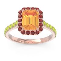 Citrine Ring In 14K Rose Gold With Garnet And Peridot Maragata Emerald Halo Ring
