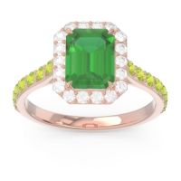 Emerald Ring In 14K Rose Gold With Diamond And Peridot Maragata Emerald Halo Ring