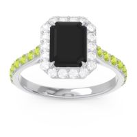 Black Onyx Ring In 14k White Gold With Diamond And Peridot Maragata Emerald Halo Ring