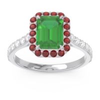 Emerald Engagement Ring In Palladium With Garnet And Diamond - Maragata Emerald Halo Ring